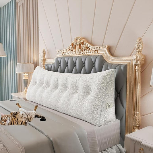 14 lbs Thickened Wedge Pillow Headboard Body Positioner Bed Wedge Pillow Backrest Support Triangular Headboard Pillow for Sleeping with Side Pocket Velvet Positioning Support Velvet White King