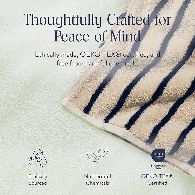 Brooklinen Super-Plush Bath Sheet and Hand Towel Set - 2 Bath Sheets 2 Hand Towels - Cotton, Highly Absorbent (Striped Midnight Navy)