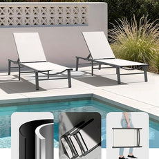 Ciokea Upgraded Aluminum Outdoor Lounge Chair - No Assembly Needed, Foldable Patio Chaise Lounge with 5 Adjustable Positions, Reinforced Frame for Extra Durability, Pool Beach Lounge Chair, White