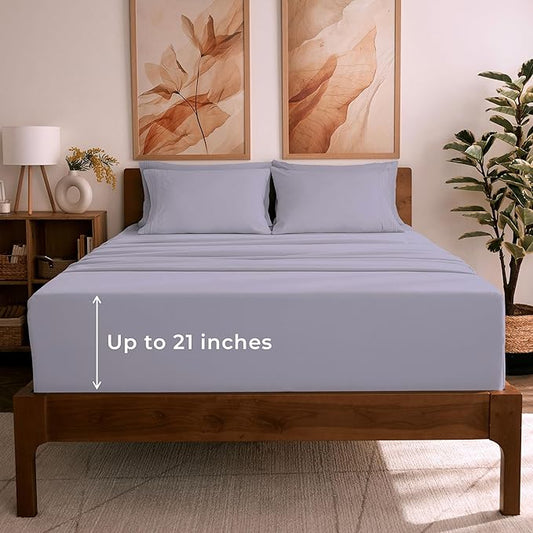 Mellanni Full Sheet Set - 6-Piece Iconic Collection Bedding, (Including 4 Pillowcases), 21-Inch Extra Deep Pocket, Easy Care, Ultra Soft, Cooling Sheets, Brushed Microfiber - Lavender