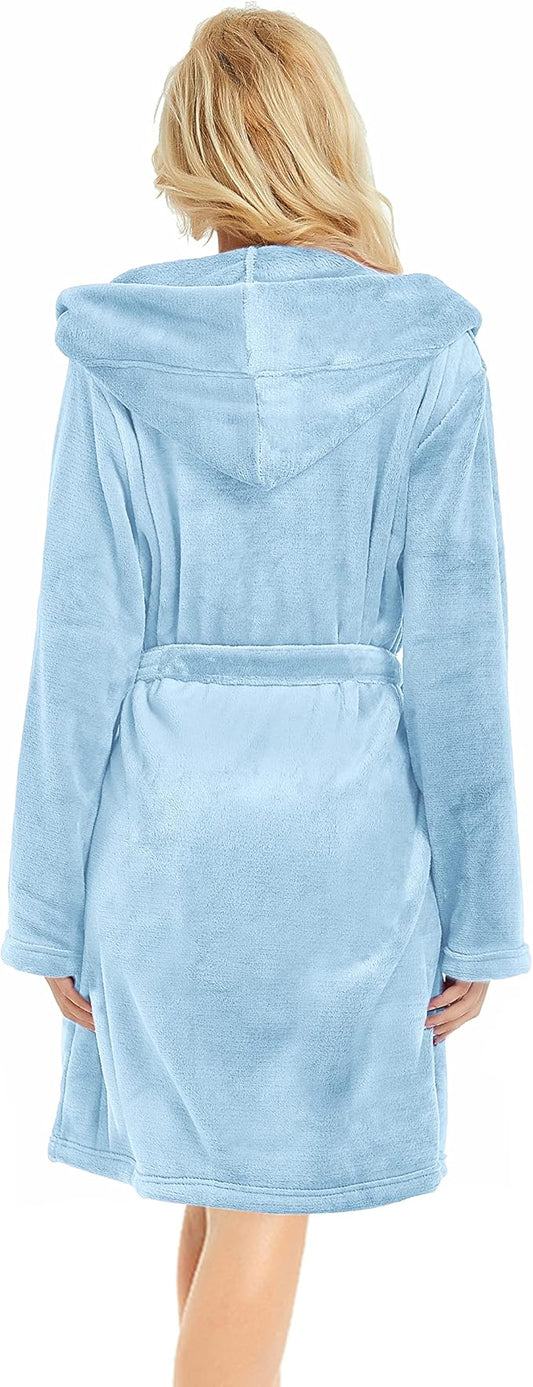 U2SKIIN Women Hooded Fleece Robe, Short Plush Robes for Womens With Hood Soft Warm Spa Bathrobe