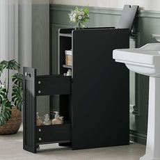 ChooChoo Slim Bathroom Storage Cabinet, Narrow Small Bathroom Organizer with Slide Out Drawer Storage, Toilet Paper Holder, for Small Spaces, Black