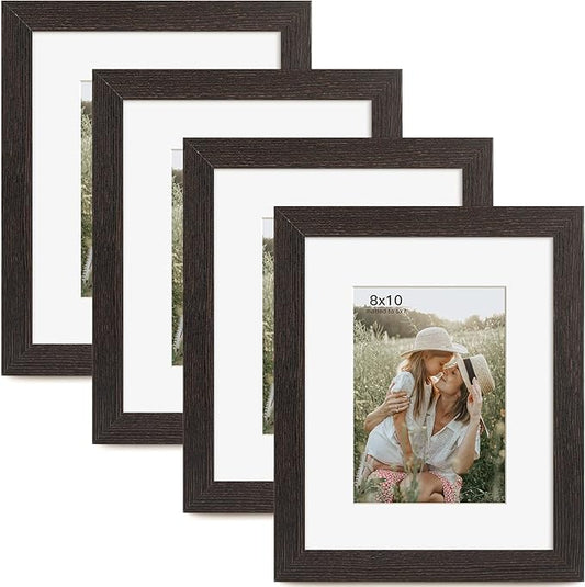 8x10 Picture Frame with Mat for 5x7 Set of 4, Distressed Black Wood Grain 8 x 10 Gallery Wall Picture Frames for Tabletop or Wall Mounting(4 Pack, Black)