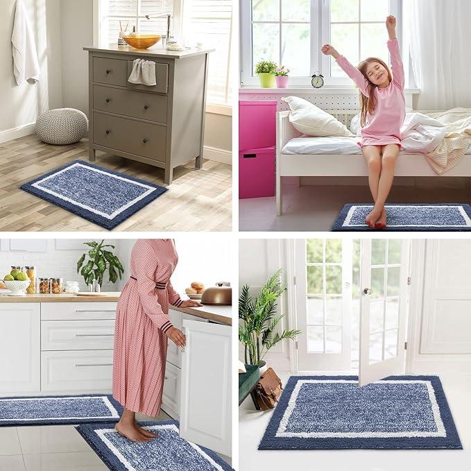 CozeCube Bath mats for Bathroom Non Slip, Fluffy Absorbent Microfiber Bath mat Washable, Aesthetic Bathroom Rugs, Large Navy Blue Bath mat, Navy Blue, 36" x 24"