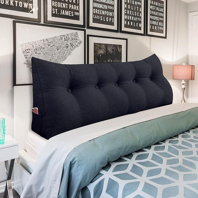 10 lbs Thickened Headboard Pillow Wedge Pillow Headboard Reading Pillow Bed for Comfortable Backrest Reading Triangular Pillow with Side Pocket Backrest Pillows for Sitting in Bed Black Full