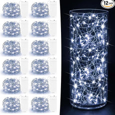 12 Pack Fairy Lights Battery Operated - 7ft 20 LED Twinkle Lights Copper Wire Mini String Lights Firefly Lights for Mason Jars DIY Crafts Christmas Wedding Party Centerpiece Table Decor, Cool White