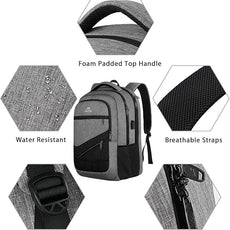 MATEIN 17 Inch Work Backpack for Men Women, Water Resistant Practical Travel Laptop Backpack with Trolley Sleeve, Casual College Daypack Laptop Compartment TSA Friendly, Grey Black