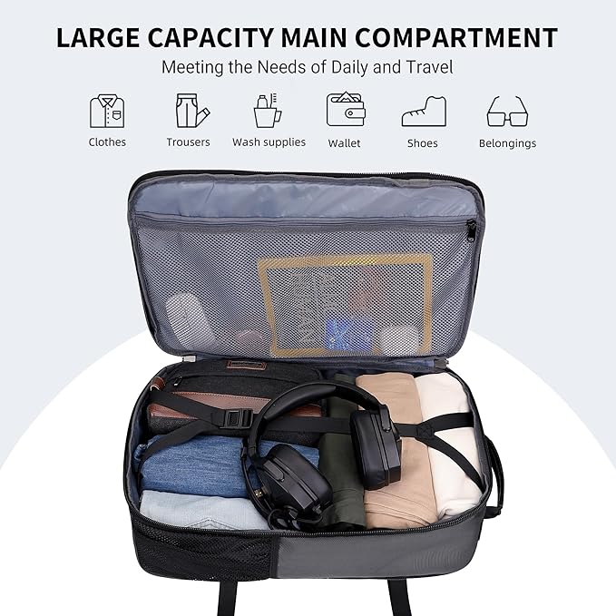 WITZMAN Carry On Travel Backpack for Men Large Convertible 45L Fit 17 Inch Laptop Backpack 3 in 1 Bag for Airline Approved(B688 Silvery Grey)