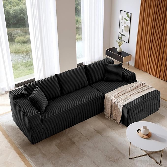 105''Sectional Cloud Couch with L Shaped Chaise,Modern Modular Sectional Sofa,Comfy Sectional Couches for Living Room,Bedroom,Apartment (Black, 105''W Right Facing Chaise)