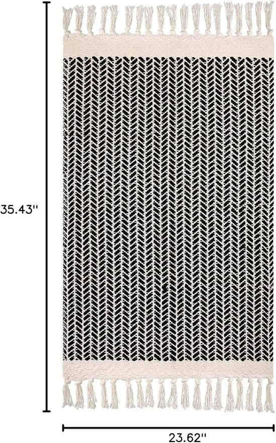 Lahome Boho Bathroom Rugs, Small 2x3 Front Door Mat Lightweight Kitchen Rug Woven Cotton Area Rug with Tassels, Farmhouse Washable Black and White Throw Rug Low Pile Carpet for Entry Laundry