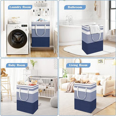 BlissTotes 3-Pack Laundry Basket, Freestanding＆Waterproof Laundry Hamper, Collapsible Tall Clothes Hamper with Easy Carry Handles for Clothes, Towels in the Family and Dorm,Gradient Blue,100L