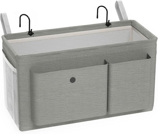 Bedside Caddy Bedside Organizer with Fixed Straps & Water Bottle Holder, Bunk Bed Caddy ideal for Home, Dorm, Hospital, Crib, Versatile Bedside Storage Solution (Grey)
