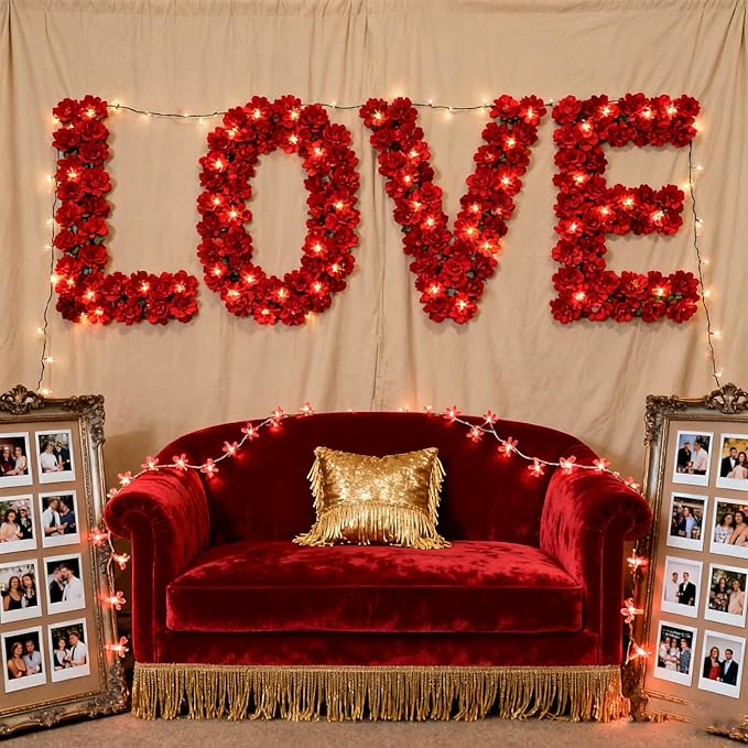 Battery Lighted & USB Plug in Fairy Flower String Lights, 9.8 ft 30 LED Cute Cherry Blossom Lights with Timer Indoor Bedroom Party Wedding Christmas Easter Tree Branch Hanging Decorations (Red)