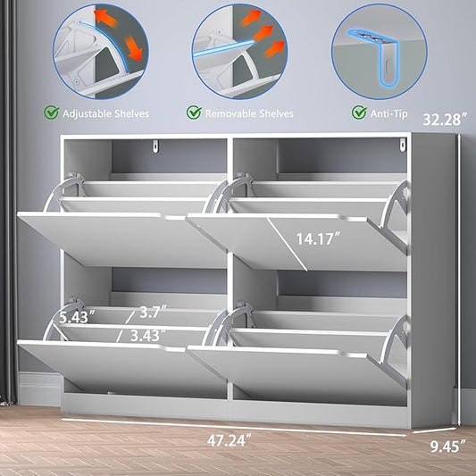 Shoe Cabinet with 4 Flip Drawers, Narrow Hidden Shoe Storage Cabinet, Slim Freestanding Shoe Rack Organizer for Entryway, Hallway, Bedroom, Living Room