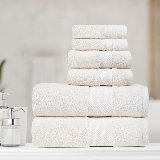 Farm to Home 100% Organic Bath Towel Set of 6 – GOTS & Oeko-TEX Certified Organic Cotton, Soft, Ultra Absorbent, Quick Dry - Includes 2 Bath Towels, 2 Hand Towels, 2 Washcloths - Pearl