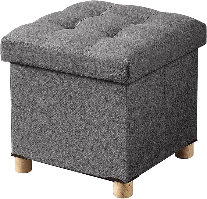 BRIAN & DANY Ottoman with Storage, Small Storage Ottoman for Dorm, Linen Folding Ottoman Foot Stool with Legs for Living Room and Bedroom, 15"x15"x15" - Gray