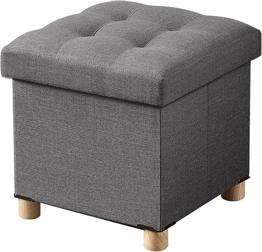 BRIAN & DANY Ottoman with Storage, Small Storage Ottoman for Dorm, Linen Folding Ottoman Foot Stool with Legs for Living Room and Bedroom, 15"x15"x15" - Gray