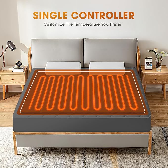 Heated Mattress Pad Twin Size,Electric Mattress Pad with Preheat Functions, Bed Warmer with 12 Heat Settings Controller & 1-12 Hours Auto Shut Off, Machine Washable (39"x75",Grey)