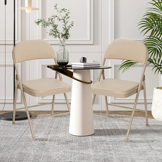 10 Pack Folding Chairs with Padded Cushion and Back, Khaki Portable and Foldable Chairs with Durable Metal Frame for Indoor Outdoor Office Party Events Kitchen, 330lbs Capacity