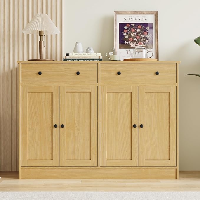 49" Oak Buffet Cabinet with Doors & Drawers, Modern Kitchen Storage Sideboard, Coffee Bar Console for Dining Room, Living Room, Entryway