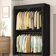 SONGMICS Heavy-Duty Rolling Clothes Rack, Garment Rack, Portable Closet, 43.3-Inch Wide Clothing Rack on Wheels, with Adjustable Mesh Shelves and Hanging Rails, Fabric Cover, Ink Black ULGR415B01