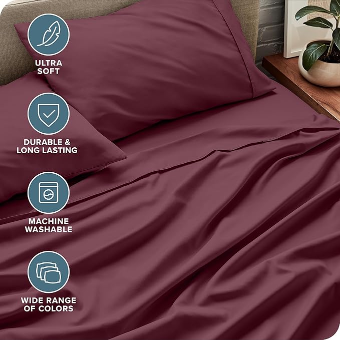 Bare Home Twin XL Sheet Set - College Dorm Size - Luxury 1800 Ultra-Soft Microfiber Twin Extra Long Bed Sheets - Deep Pockets - Easy Fit - Extra Soft - 3 Piece Set - Bed Sheets (Twin XL, Burgundy) BareHome