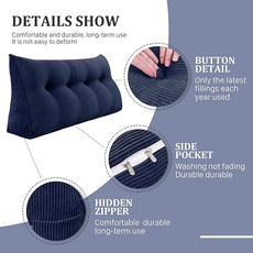 10 lbs Thickened Wedge Pillow Headboard Body Positioner Triangular Reading Pillow Bed Bolster Pillow for Sitting in Bedwith Removable Cover Gift for Mom Backrest Cordury Blue Full