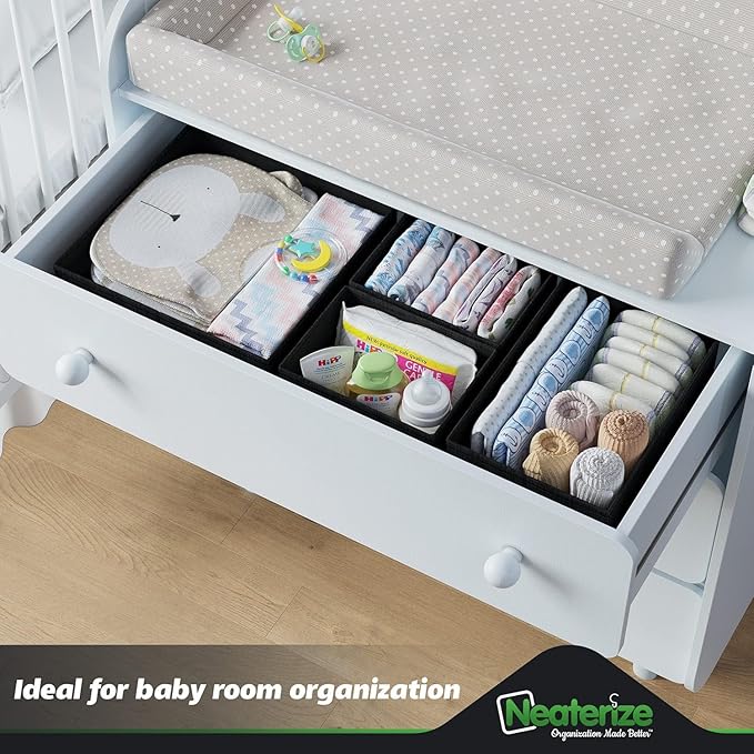 NEATERIZE Drawer Organizer Clothes Set of 12 Black - Dresser Organizer For Nursery, Bedroom, Closet