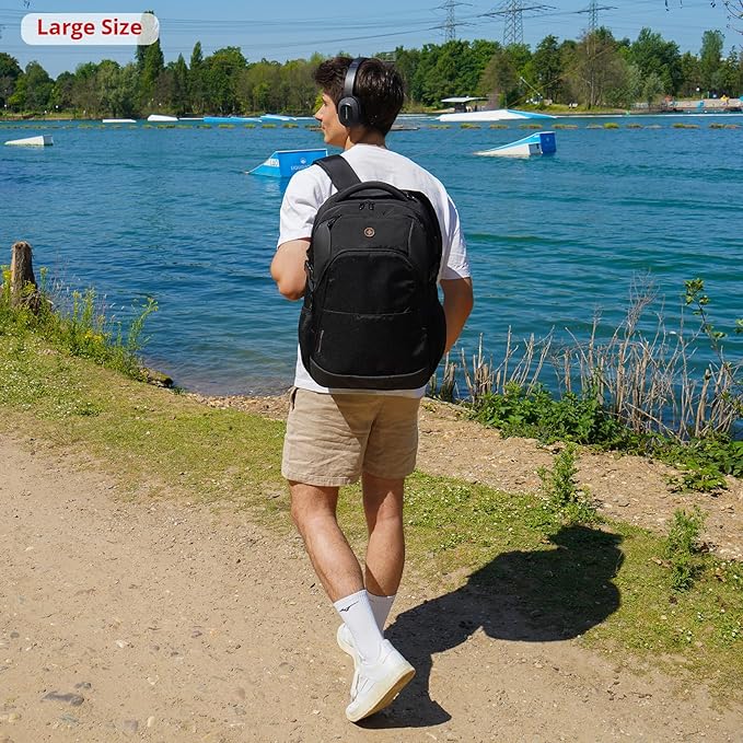 Swissdigital Design Travel Laptop Backpack, 35L Expandable Large College Laptops Backpack with USB Charging Port for Men and Women Fits 17 Inch Notebook, Black | SD1671-01