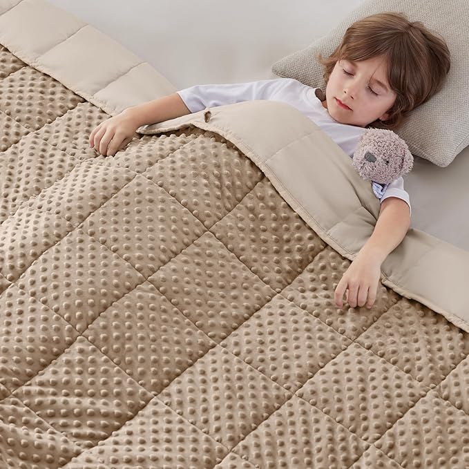 anfie Weighted Blanket Kids(36"x48" 3lbs) Weighted Blanket Cooling Blanket for Sleeping,Throw Size Breathable Blanket with Premium Glass Bead(Khakil)