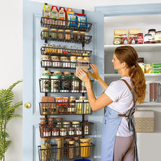 9-Tier Over The Door Pantry Organizer, Pantry Storage and Organization, Black Metal Hanging Spice Rack Seasoning Shelves Door, Wall Mount for Home & Kitchen, Laundry Room Bathroom Organization