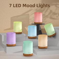ASAKUKI Essential Oil Diffuser, Aromatherapy Cool Mist Home Humidifier with 7 LED Color Changing Light and Auto-Off Safety Switch, 6 Essential Oils Set, 300ml (Brown with Oils)