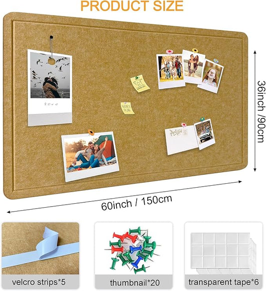 Large Bulletin Board - Foldable 36x60 Inches Cork Board Alternative with 20 Push Pins, 5' x 3' Self-Adhesive Felt Bulletin Board for Wall, Home Office Classroom Decor