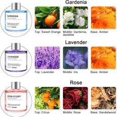 Reed Diffuser Set of 3 Pack,50ML Lavender Rose Gardenia Scented Oil Diffuser with 5 Sticks,Home Fragrance Reed Diffuser for Bedroom Bathroom Office (Lavender/Rose/Gardenia)