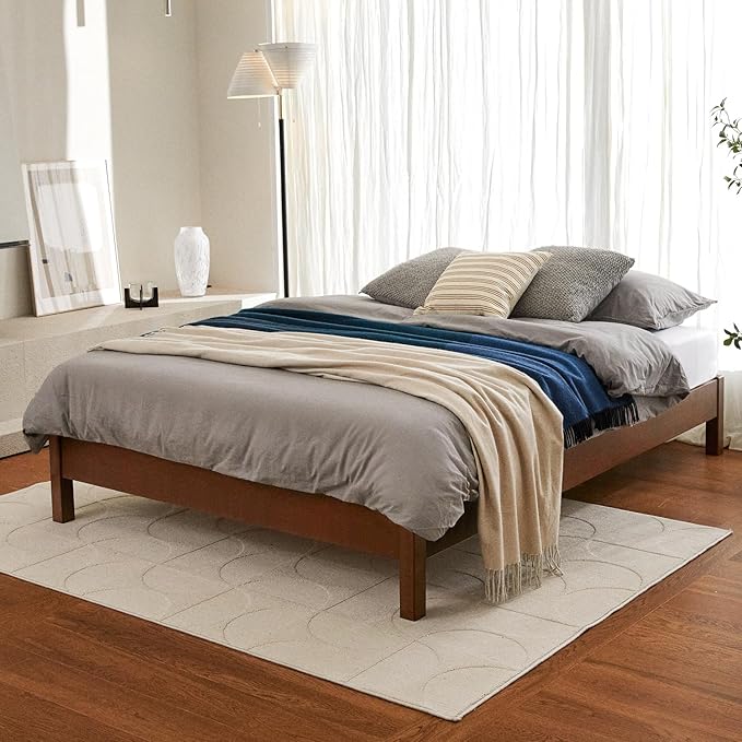 LIFEMENT Queen Signature Wood Platform Bed Frame Cherry, Noise-Free, Under Bed Storage, No Box Spring Needed, Easy Assembly