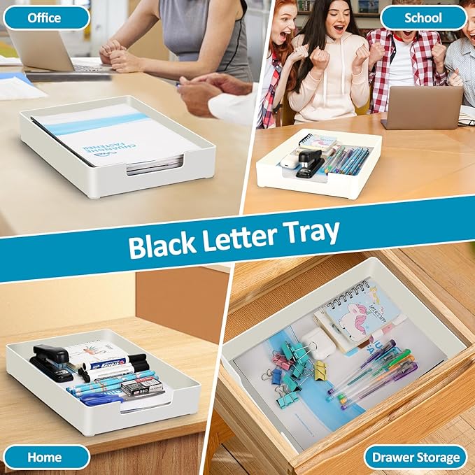 Letter-Size Desk Drawer Organizer Tray, White Letter Tray A4 Size Plastic Paper Trays Stackable File Holder for Office Supplies School Home (White)