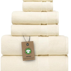 100% Organic Zero-Twist Cotton Towels - GOTS Certified Luxury Bath Towels - Ultra Soft & Plush 700GSM Long-Staple Cotton - 6 Piece Towel Set (Papyrus)