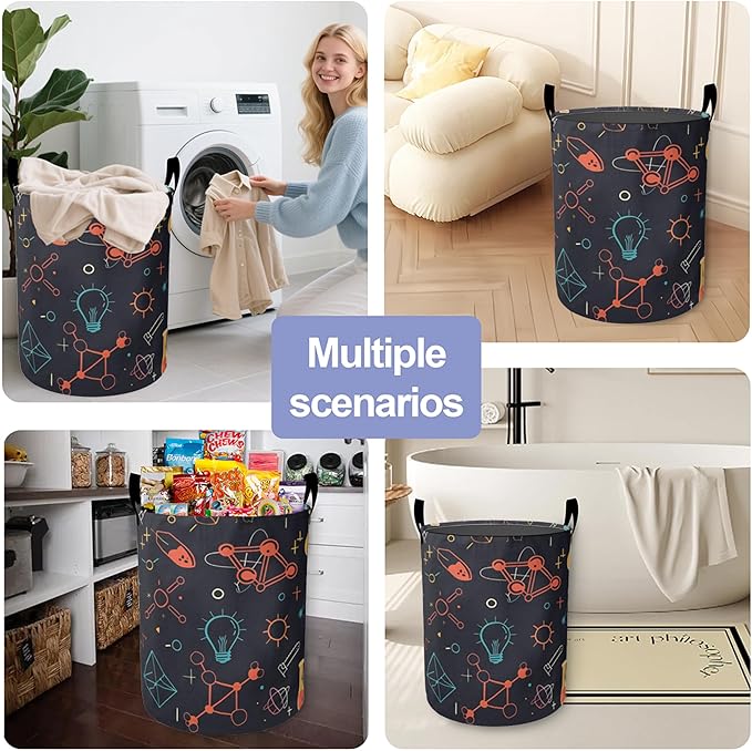 Atom Laundry Hamper，Science Large Canvas Fabric Lightweight Storage Basket/Dirty Clothes Collapsible Waterproof for College Dorms, Boys and Girls Bedroom,Bathroom