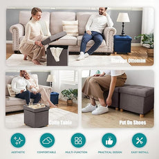 BRIAN & DANY Ottoman with Storage, Small Storage Ottoman for Dorm, Linen Folding Ottoman Foot Stool with Legs for Living Room and Bedroom, 15