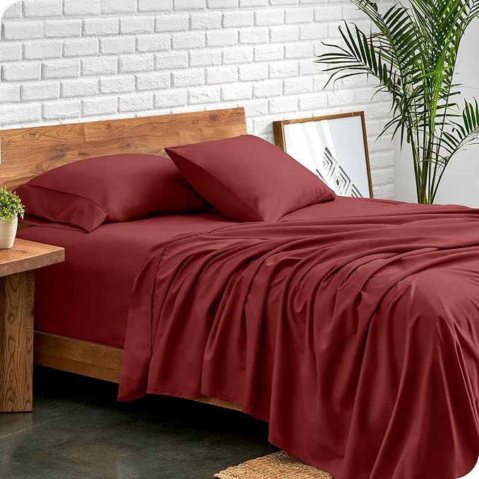 Bare Home California King Sheet Set - 1800 Ultra-Soft Microfiber Cal King Bed Sheets - Double Brushed - Deep Pockets - Easy Fit - 4 Piece Set - Bed Sheets (Cal King, Rosewood) BareHome