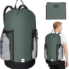 BALEINE 120L Laundry Bag Backpack, 900D Oxford Fabric Large Travel Laundry Bags with Shoulder Straps and 2 Mesh Pockets for College Dorm, Apartment, Laundromat (Dark Grey, 120L)