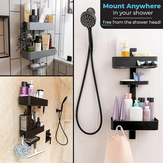 Rust Resistant Hygienic Shower Caddy – Hanging Bathroom Organizer with Adjustable Shelves, Easy Clean Trays & Magnetic Hooks for DIY Remodels & Shower Niches - Graphite