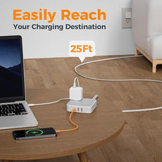 Surge Protector Long Extension Cord 25FT, TESSAN Flat Plug Power Strip with 4 Outlets 3 USB Ports (1 USB C), 900 Joules Protection, Multiple Wall Outlet Extender Suitable for Home Office Dorm, Grey