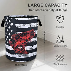 Bass Fish Laundry Basket Foldable Oxford Cloth Tote Bag Laundry Hamper Clothes Storage Bucket Organizer For Bathroom/Laundry Storage/Bedroom 19.6x15.7 Inch