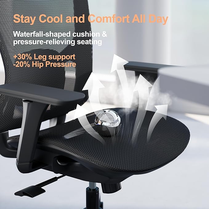 Office Chair Ergonomic Desk Chair, 350 LBS Mesh Office Chair with Lumbar Support, Comfy Desk Chair with Wheels, Big and Tall Chair for Study Work Gaming (04black)