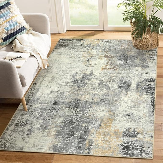 Lahome Modern Abstract Area Rug - 3x5 Gray Washable Entry Rug, Soft Non-Slip Contemporary Nursery Mat Indoor Throw Kitchen Carpet for Living Dining Bedroom Chair Decor