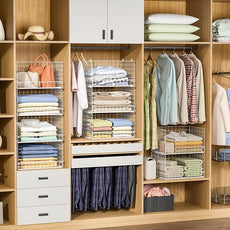 6-Tier Stackable Closet Organizers and Storage Shelves, Closet Shelf Organizer Basket Bins, Foldable Sweater Storage for Clothes Organizer System, White（Patent Pending）