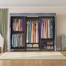 VIPEK V5C Portable Clothes Closet Wardrobe Bedroom Armoires Heavy Duty Covered Clothes Rack, Black Metal Clothing Rack with Grey Oxford Fabric Cover, Adjustable Custom Closet Rack 70.1