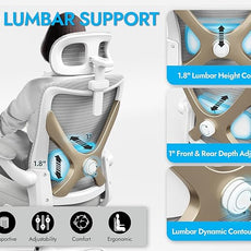 Ergonomic Office Chair-Computer Desk Chairs Comfy, Mesh High-Back Gaming Chair with Adjustable Lumbar Support & Headrest, Executive Task Chair for Adults, Comfortable for Long Hours (Gold)