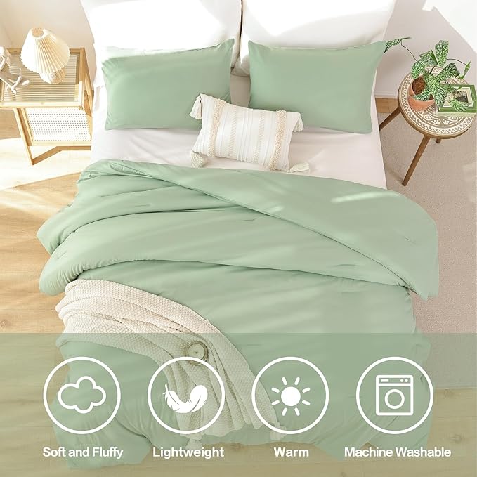 ROSGONIA Oversized King Comforter 128x120, 3pcs Super King Plus (1 Sage Green Comforter & 2 Pillowcases) Lightweight Oversized Bedding Set Quilt